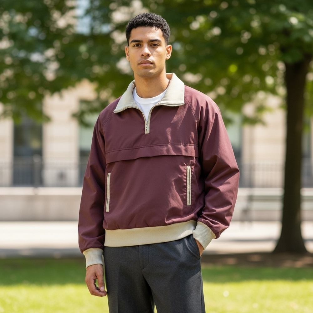 Woolrich Pullover Jacket Maroon Vintage Quarter Zip Anorak Windbreaker *READ*